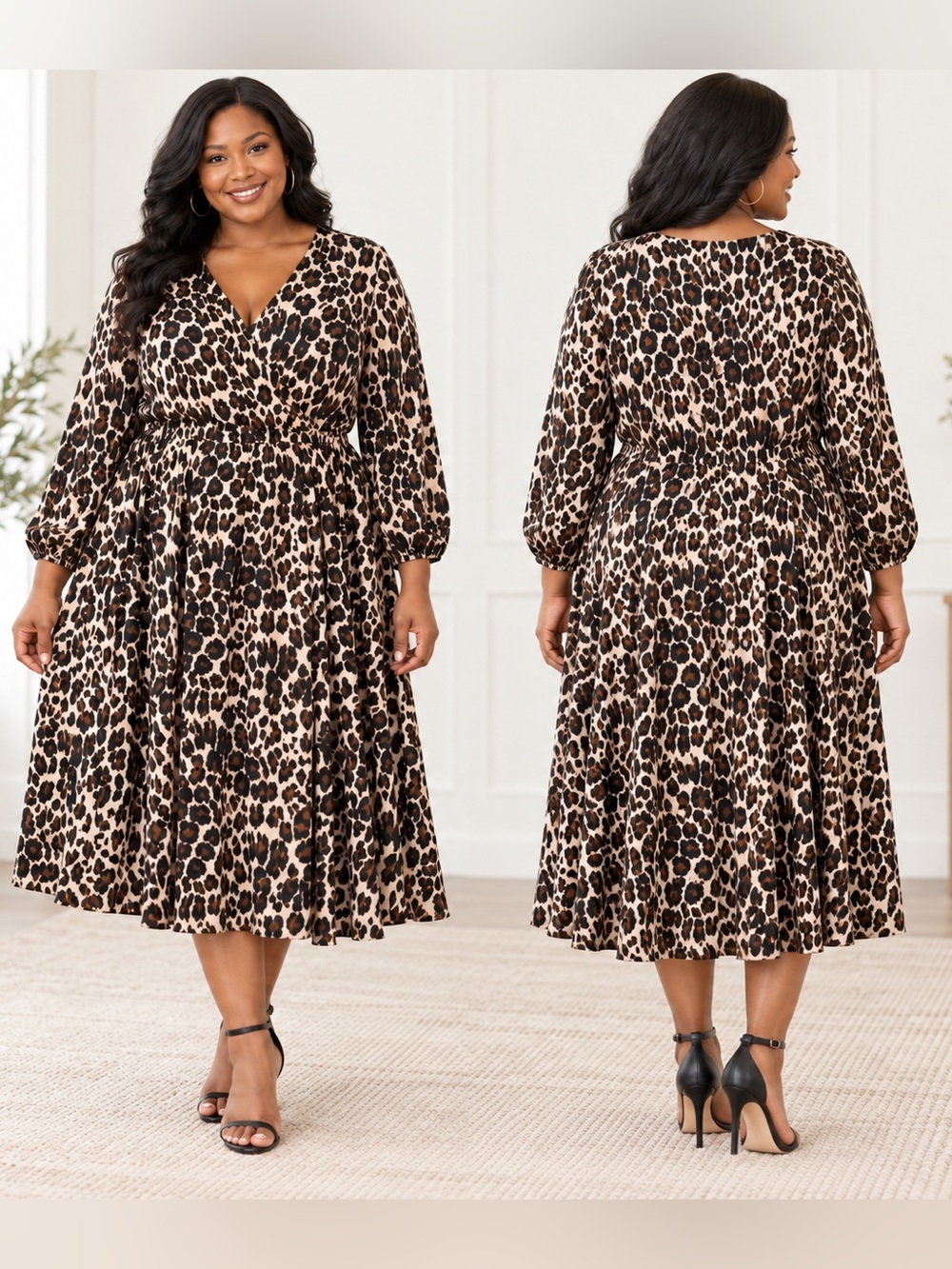 Lane Bryant Leopard Print Faux Wrap Midi Dress Size 18